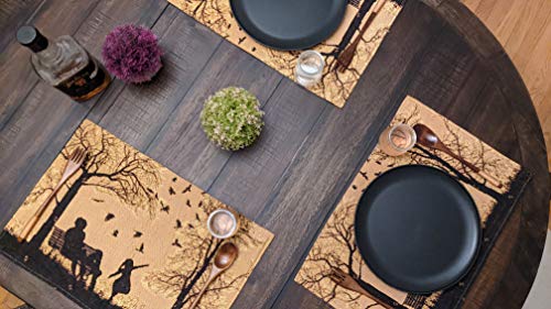 DaDa Bedding Set of 4-Pieces Magical Golden Reindeer Tapestry Placemats - Starry Winter Snowflake Festive Merry Christmas Holiday Yellow & Black - Needle Stitched Woven Table Mats - 13” x 19”