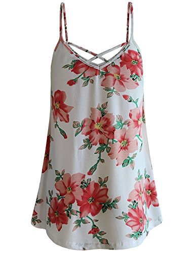 MOQIVGI Floral Tops for Women Summer Criss Cross Camisole Tank Top Soft Breathable Cool Babydoll Going Out Strappy V Neck Blouse White Medium