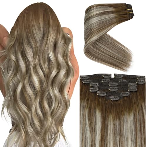 Ve Sunny Brown Clip in Hair Extensions Real Human Hair 120g Chocolate Brown Clip on Hair Extensions Thick End Brown Hair Extensions Clip in Human Hair Color 4 14inch 7pcs