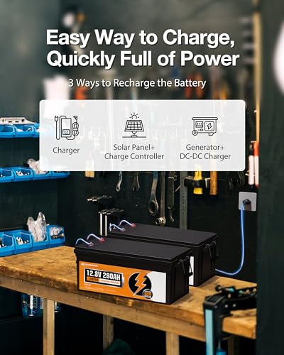 ECO-WORTHY 12V 280Ah 2 Pack LiFePO4 Lithium Battery, 6000+ Deep Cycles Lithium Iron Phosphate, 7168Wh Energy, Support in Series/Parallel, for RV, Off-Grid, Solar Power System, Home Backup, UPS, Marine