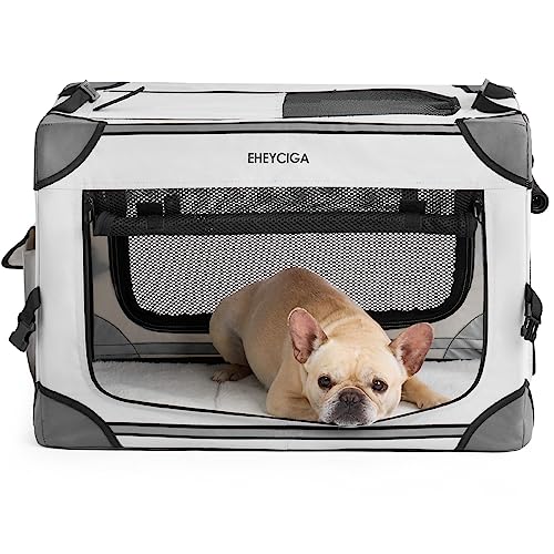 EHEYCIGA Collapsible Dog Crate 26 Inches, Soft Portable Dog Crate for Small Dogs, Travel Dog Kennel Indoor & Outside, Foldable Dog Crate with 4-Door Mesh Windows