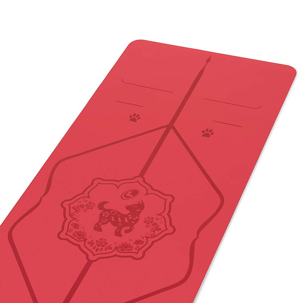 Liforme Year of The Dog Yoga mat ñ Patented Alignment System, Warrior-like Grip, Non-Slip, Eco-friendly, Sweat-resistant, Long, Wide and Thick for comfortñ Special Edition Dog - Red