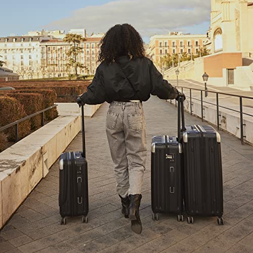 LEVEL8 Grace Luggage Sets Hardshell Suitcase with Wheels, Sturdy Large Suitcase Tsa Lock 20 Inch Expandable Carry on 24 Inch 28 Inch Checked Luggage, 3-Piece Set (20/24/28), Black