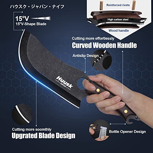 Huusk Japan Knife, Hand Forged Meat Cleaver Knives Japanese Cooking Black Butcher Knife for Meat Cutting Full Tang Cleaver Knife for Kitchen, Camping Thanksgiving Christmas Gifts