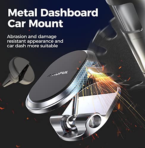 Magnetic Phone Holder for Car Metal Upgrade 6X Magnets Phone Mount Double 360° Rotation Super Sticker Phone Holder Car Mount Easy Install Suitable for Dashboard Screens Compatible with All Phone black