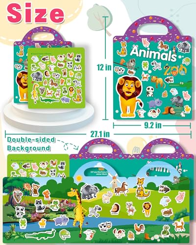 Oomloid Reusable Animal Sticker Book for Kids Toddlers 2-4 Years, Preschool Learning Activities Waterproof Sticker Books for Teens Girls Boys