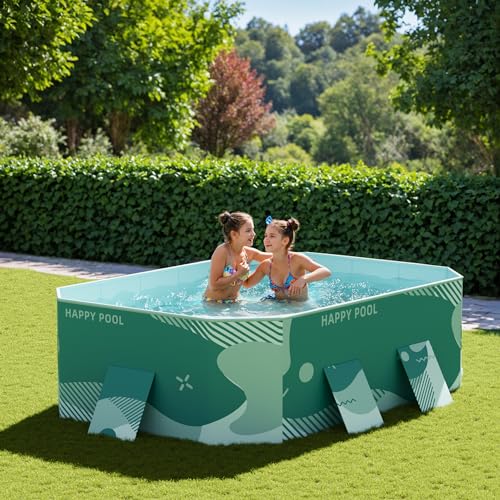 Flamaker Above Ground Pool Foldable Non-Inflatable Pool with 3 drains Outdoor Swimming Pool with Hard Plastic Shell Portable Pool for Backyard Garden(Light Green, 72.83" x 53.94" x 17.72")