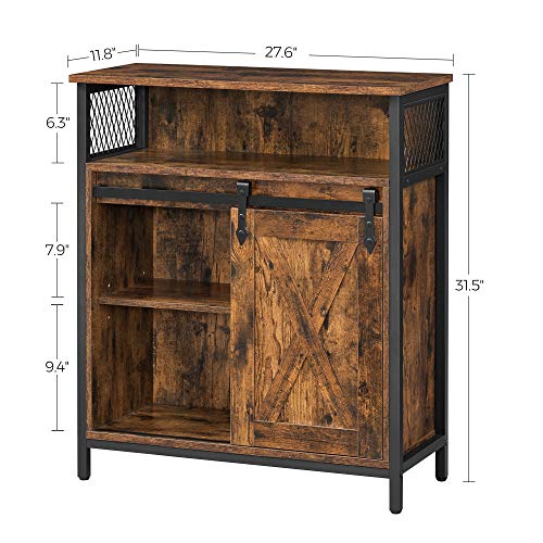 VASAGLE Buffet Cabinet, Sideboard with Open Compartment, Sliding Barn Door, 11.8"D x 27.6"W x 31.5"H, Rustic Brown and Black ULSC089B01