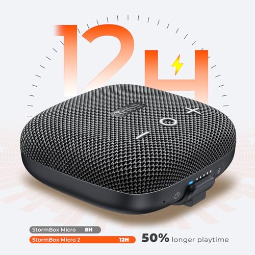 Tribit StormBox Micro 2 Wireless Portable Speaker: 10W Loud Deep Bass Sound, IP67 Waterproof Bike Speaker with Bluetooth 5.3, 12H Playtime, TWS Pairing for Camping Travel Hiking