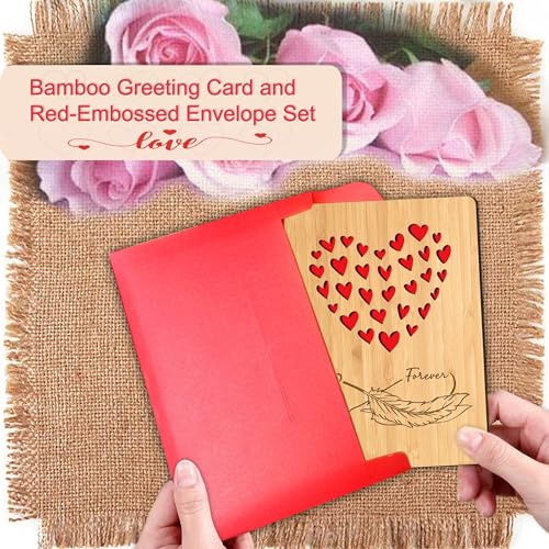 EXQUIDECA Handmade Wooden Bamboo Greeting Cards with Love for Mr.and Mrs.Couples Wife Husband Anniversary Birthday Marriage Wedding Sustainable Use