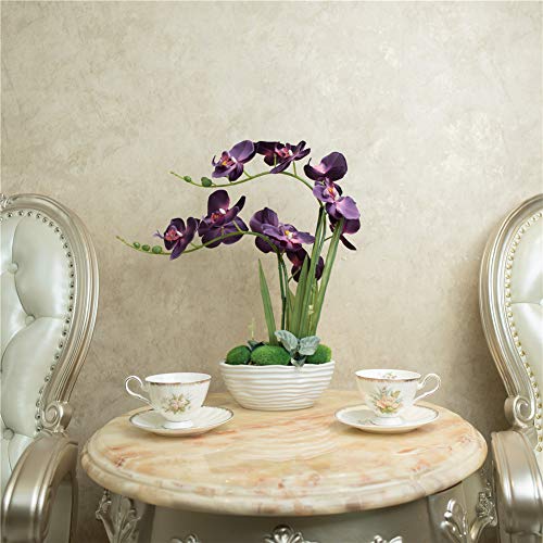 YSZL Large Artificial Potted Orchid Plant, Silk Flower Arrangement with Ceramics Vase, Purple Blue