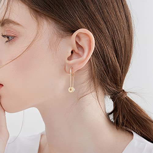 Ritach 925 Sterling Silver Small Huggie Hoop Earrings for Women Trendy 14K Gold Plated Chain Hoop Flower Dangle Drop Earrings