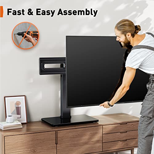 Perlegear TV Stand Mount, Universal Swivel TV Stand for 32–60,65 Inch LCD/LED/OLED TVs up to 88 lbs, Tabletop TV Stand with Tempered Glass Base, Height Adjustable TV Base with Tilt, Max VESA 400x400mm