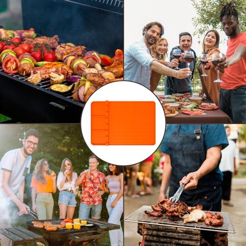 Silicone Griddle Tools Mat for Blackstone,Grill BBQ Caddy Utensils Holder for Kitchen,Cooking & Countertop,Large Spatula Mat with Drip Pad,Griddle Accessories for Blackstone (orange)