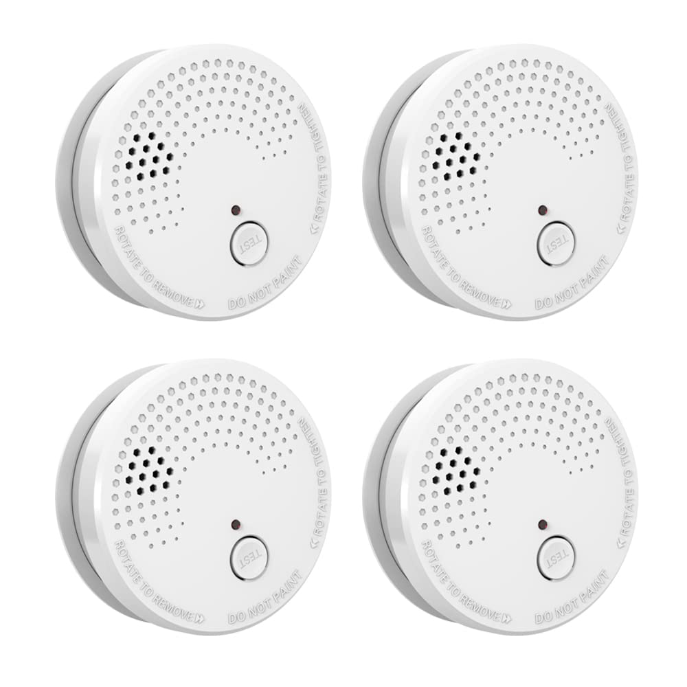 4 Pack Smoke Detector Fire Alarms 9V Battery Operated Photoelectric Sensor Smoke Alarms Easy to Install with Light Sound Warning, Test Button,9V Battery Included Fire Safety for Home Hotel(912-4)