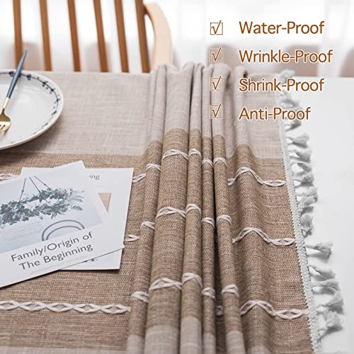 JIALE Tablecloths for Rectangle Tables,Cotton Linen Table Cloth Waterproof Tablecloth Wrinkle Free Farmhouse Dining Table Cover,Soft Fabric Table Cloths with Tassels,Brown,55" X 55",2-4 Seats