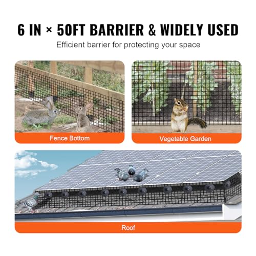 VEVOR 6 inch x 50ft Solar Panel Bird Guard, Critter Guard Roll Kit with 50pcs Stainless Steel Fasteners, Solar Panel Guard with Rust-Proof PVC Coating, 1/2 inch Wire Roll Mesh