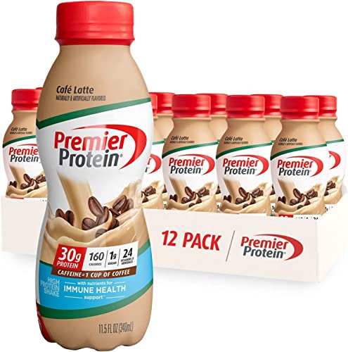 Premier Protein Shake MINIs Vanilla 22g Protein 120 Calories Pack of 12 & Café Latte 30g Protein 160 Calories Nutrients for Immune Health Pack of 12