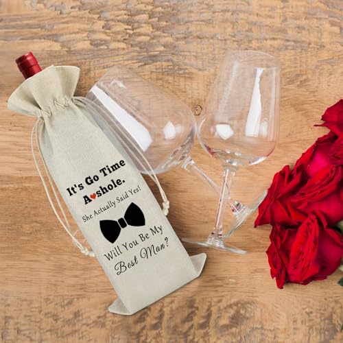 Gfhzdmf Best Man Gift Appreciation Gift for Groomsman from Groom Proposal Wine Bag Wedding Engagement Gift Groomsman Gift Wedding Day Gift for Best Man Brother Boys Reusable Wine Burlap Bag