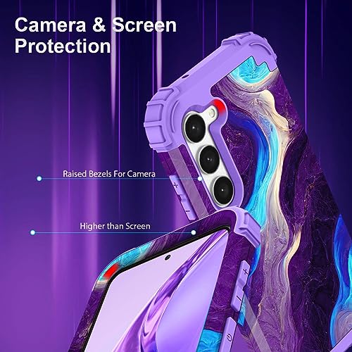Hocase for Galaxy S23 Case, Shockproof Heavy Duty Protection Soft Silicone Rubber Bumper+Hard Plastic Hybrid Protective Case for Samsung Galaxy S23 (6.1" Display) 2023 - Blue Purple Marble