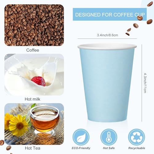 Patelai 48 Pcs 12 oz Disposable Coffee Cups with Lids and Sleeves Bulk, Insulated Hot Chocolate Paper Cup for Hot and Cold Beverage Water Juice Cocoa Tea Party Restaurants Travel Supplies (Blue)