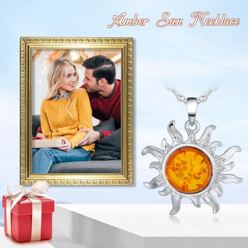 VIJASHOP Sun Necklace for Women Amber Sun Pendant Sun Jewelry Amber Necklace Jewelry Valentine's Day Gift for Girlfriend Wife