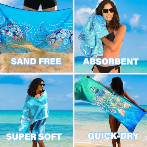 6 Pack Microfiber Lightweight Beach Towel Sand Free Quick Dry Absorbent Thin Compact Towels for Swimming Pool Camping Beach Accessories Large Easy Pack Travel Things for Vacation Essentials Gift