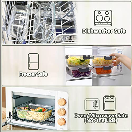 M MCIRCO 10-Pack,22 Oz Glass Meal Prep Containers,Glass Food Storage Containers with lids,Glass Lunch Containers,Microwave, Oven, Freezer and Dishwasher (Gray)