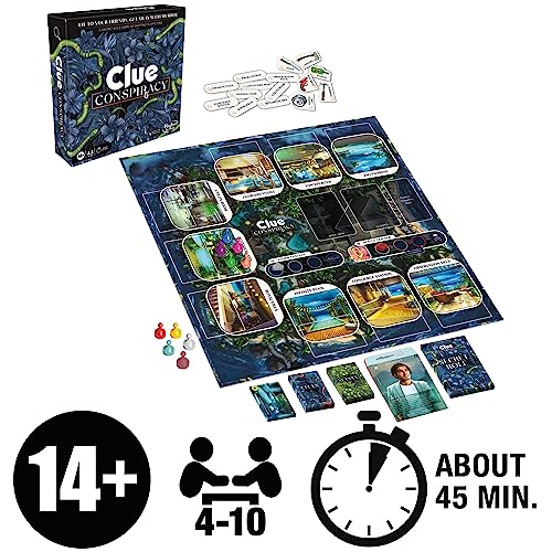 Clue Conspiracy Board Game for Adults and Teens, Secret Role Strategy Games, Ages 14+, 4-10 Players, 45 Minutes, Mystery & Party Games