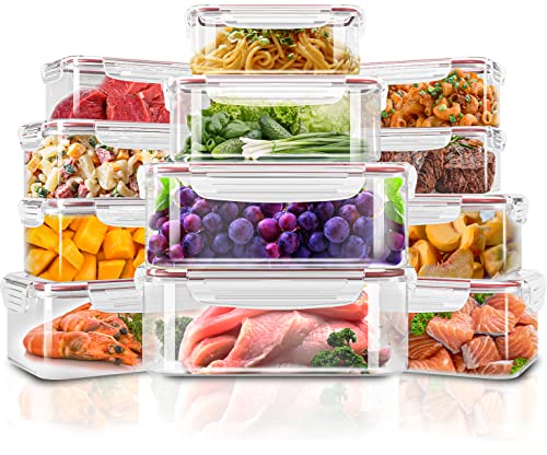 Utopia Kitchen Plastic Food Storage Container Set with Airtight Lids - 12 Pieces (6 Containers & 6 Snap Lids)- Reusable & Leftover Lunch Boxes - Leak Proof