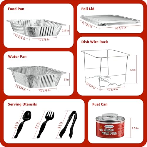 Disposable Chafing Dish Buffet Set, Food Warmers for Parties, Catering Supplies Buffet Display, Complete Premium Set, Half Size Single Pan, Warming Trays (6 Pack)