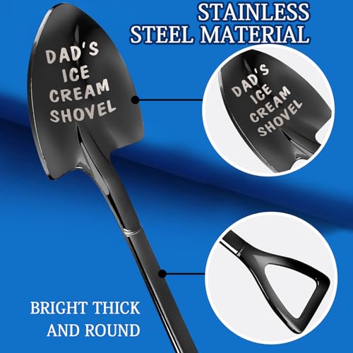 Gifts for Dad Stocking Stuffers for men dad father gifts Men Ice Cream Spoon Scoop for Ice Cream Lovers, Gifts for men Funny Engraved Stainless Steel Spoon Shovel, Birthday Fathers Gifts (Black)