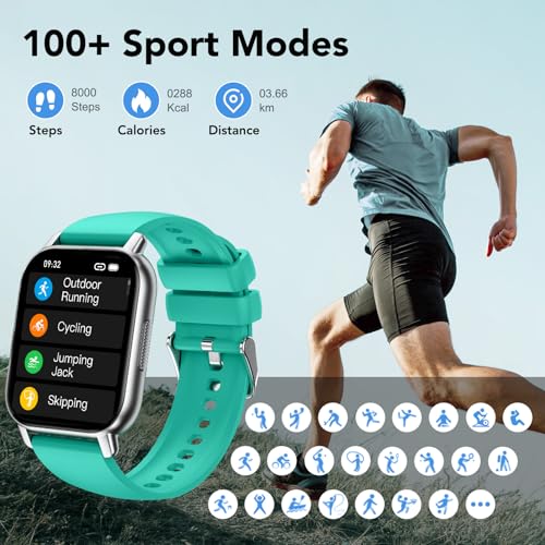 Smart Watch (Answer/Make Calls), Smartwatch for Men Women, 112 Sport Modes, IP68 Waterproof, Fitness Activity Tracker, Heart Rate Monitor Sleep Step Counter, Green