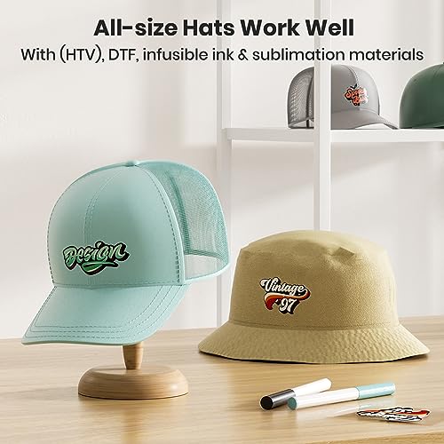 JESIMAIK Hat Press, Heat Press Machine for Caps & Patches, Heat Resistant Glove&Pad Included, Metal Body, Curved Heating Plate, No Crease, Temperature&Timer Control, Mini Easy Hat Press - Lake Blue