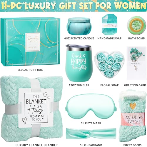 Birthday Gifts for Women Self Care Gifts Get Well Soon Gifts, Ocean Relaxing Spa Gifts Basket Care Package w/ Luxury Flannel Blanket, Unique Christmas Gifts Idea for Mom Her Best Friends Sister Wife