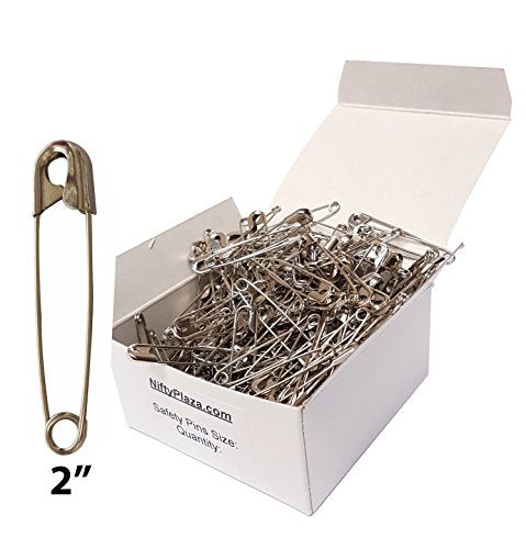 NiftyPlaza Extra Large 2 inch Safety Pins - Heavy Duty Large Safety Pins, Silver Safety Pins, Safety Pin 2 inch, 2 inch Safety pins Bulk, Diapers, Laundry, Hijab Rust Resistant (100 Safety Pins)