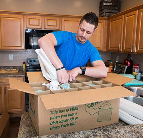 U-Haul Glass Packing Kit for Glasses and Stemware – Includes 1 Box, 1 Cell Divider Unit, and 18 Assorted Foam Pouches (Value Pack of 2)