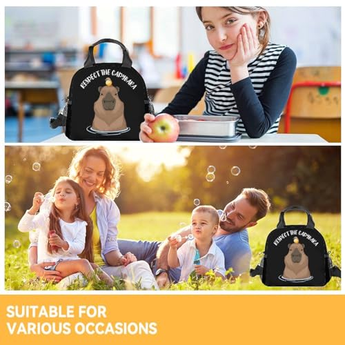 Mercuryelf Capybara Lunch Bag for Teen, Insulated Lunchbox for kids, Black Funny Lunch Bags Reusable, Small Foldable Lunchbag for Work School