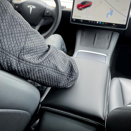 TESBEAUTY Armrest Cover for Tesla Model 3 Model Y Leather Center Console Cover Protector Tesla Model Y Accessories Extra Cushion Extremely Soft Black