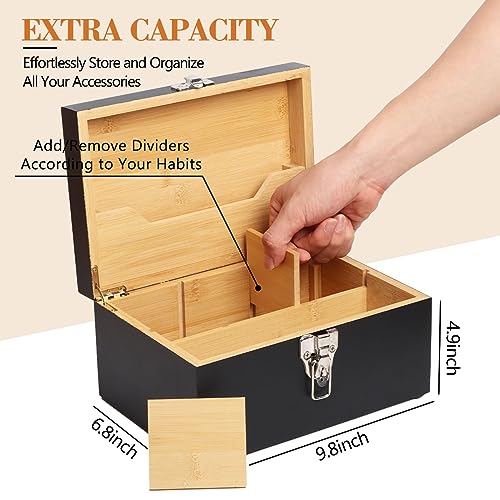 SafeDelux Large Bamboo Box with Combination Lock, Decorative Locking Box with Detachable Compartment Lockable Wooden Box for Home Removable Tray and Jars Great Gifts for Men