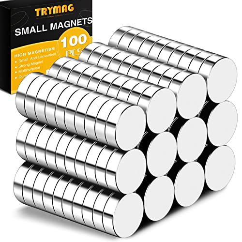 TRYMAG Refrigerator Magnets, 100 PCS Small Magnets Tiny Round Disc Magnets, Premium Brushed Nickel Office Magnets for Crafts, DIY, Whiteboard and Fridge Magnets,Silvery