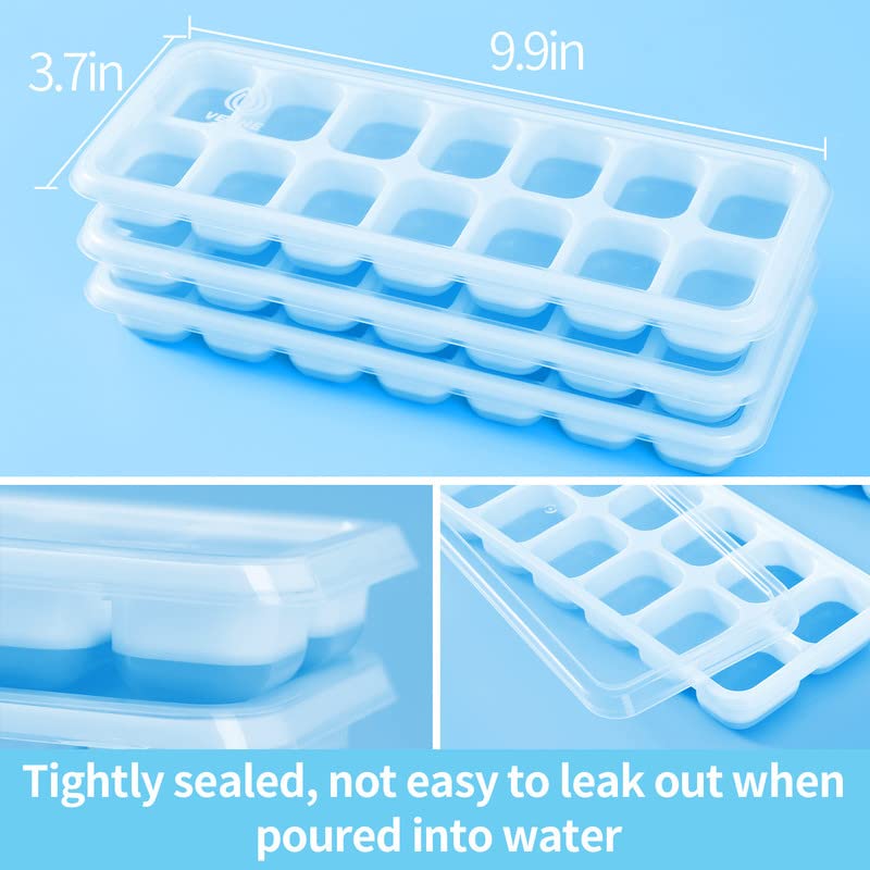 VEHHE Ice Cube Molds silicone, Ice Cube Trays with Lid, Square Ice Cube Molds, Square Silicone Ice Cube Trays with Removable Lid, Flexible 14-Ice Cube Trays for Cocktail, Freezer (Blue)