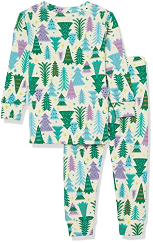 Amazon Essentials Unisex Toddlers' Snug-Fit Cotton Pajama Sleepwear Sets, 2-piece, Ecru Festive Tree, 3T