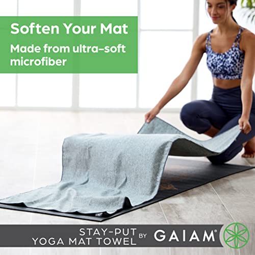 Gaiam Stay Put Yoga Towel Mat (Fits Over Standard Size - 70"L x 26"W), Lake, Large