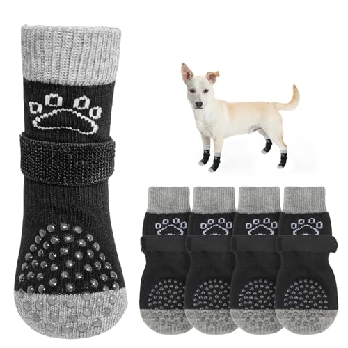 SCENEREAL Dog Socks to Prevent Licking Paws for Hardwood Floors Anti Slip, Dog Grippy Boots Shoes for Hot/Cold Pavement, Paw Protectors with Grippers for Small Medium Large Senior Dogs, Owl M