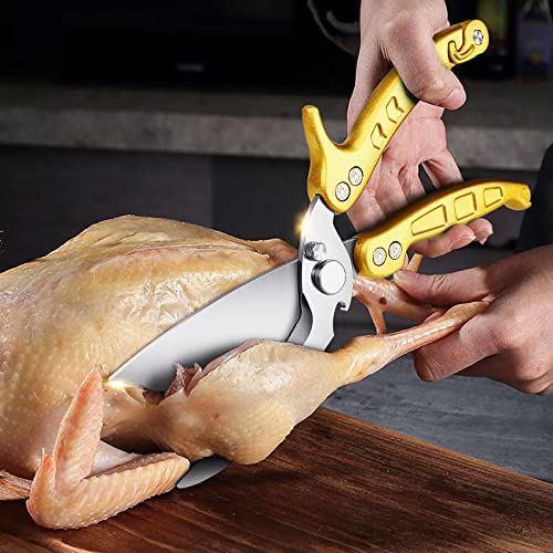 Heavy Duty Poultry Shears with Serrated Edge - For Chicken, Bone, Meat, Turkey, Fish - No Rust, Spring Loaded, Stainless Steel Kitchen Scissors