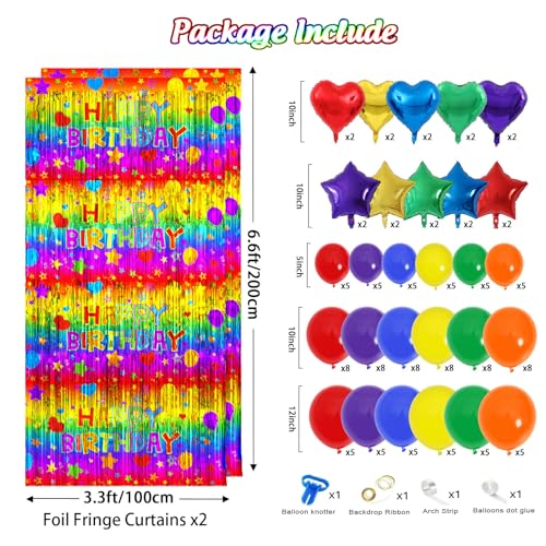 Avezano 134PCS Rainbow Birthday Party Decorations, Rainbow Party Balloons Arch Kit Foil Fringe Curtains Set for Kids Friends Happy Birthday Birthday Party Decor Backdrop Photo Booth Props Supplies