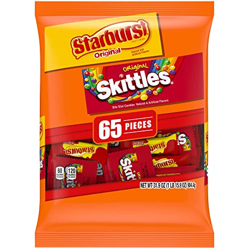 SKITTLES Original & STARBURST Original Fun Size Variety Pack Summer Chewy Candy Assortment, 31.9 oz, 65 Pieces Bag