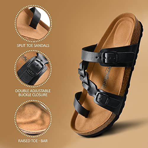 AEROTHOTIC Seraph Women's Cork Footbed Comfort Summer Slide Sandals (7, Seraph Black, numeric_7)