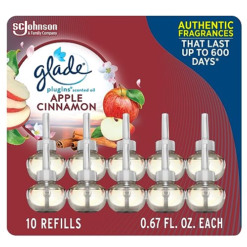 Glade PlugIns Refills Air Freshener, Scented and Essential Oils for Home and Bathroom, Apple Cinnamon, 6.7 Fl Oz, 10 Count (Packaging May Vary)